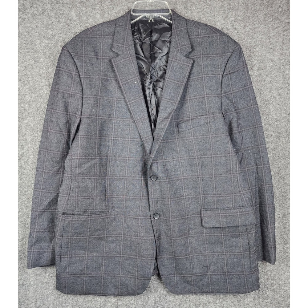 Pronto Uomo Platinum Blazer Mens 48R Grey Plaid Wool Blend Sport Coat Windowpane